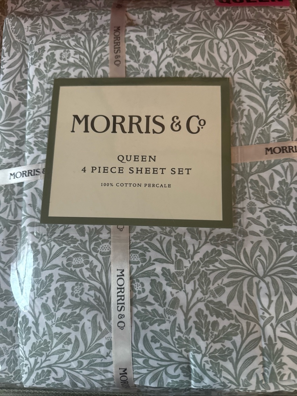 Morris & Co. Queen 4-Piece Acorn Sheet Set in Sage Botanical NWT